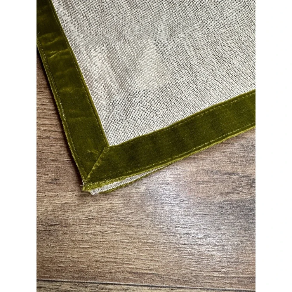 Pier 1 Imports Table Runner Natural Cotton Burlap Moss Green Velvet Trim 14x72